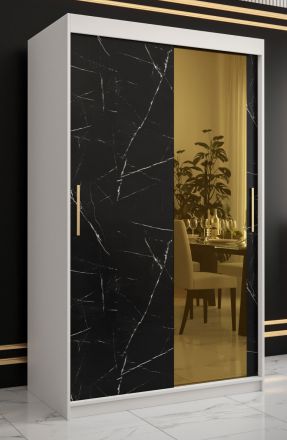 elegante kledingkast met marmer look Hochfeiler 53, kleur: wit / zwart marmer - afmetingen: 200 x 120 x 62 cm (H x B x D), met vijf vakken en een spiegel
