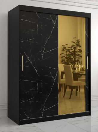 Kledingkast met voldoende opbergruimte Hochfeiler 60, kleur:zwart / zwart marmer - afmetingen: 200 x 150 x 62 cm (H x B x D), met één spiegel