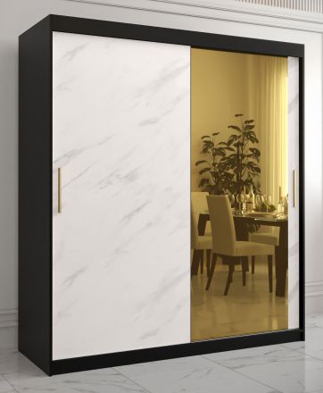 Kledingkast met voldoende opbergruimte Hochfeiler 62, Kleur: zwart / wit marmer - afmetingen: 200 x 180 x 62 cm (H x B x D), met één spiegel