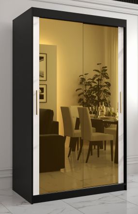 moderne kledingkast met twee spiegeldeuren Hochfeiler 78, kleur: zwart / wit marmer - afmetingen: 200 x 120 x 62 cm (H x B x D), met vijf vakken.