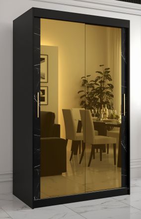 Kledingkast met twee spiegeldeuren Hochfeiler 80, kleur:zwart / zwart marmer - afmetingen: 200 x 120 x 62 cm (H x B x D), met vijf vakken