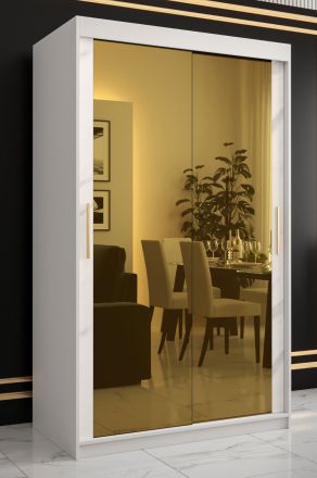 bijzondere kledingkast met twee spiegeldeuren Hochfeiler 79, kleur: wit / wit marmer - afmetingen: 200 x 120 x 62 cm (H x B x D), met voldoende opbergruimte.
