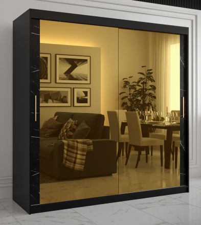 Kledingkast met voldoende opbergruimte Hochfeiler 92, Kleur:zwart / zwart marmer - afmetingen: 200 x 200 x 62 cm (H x B x D), met twee spiegels