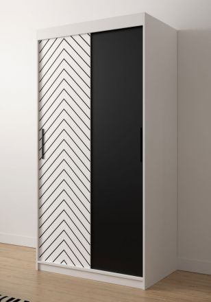 Kleine kledingkast in modern design Mulhacen 04, kleur: mat wit / mat zwart - afmetingen: 200 x 100 x 62 cm (H x B x D), met voldoende opbergruimte