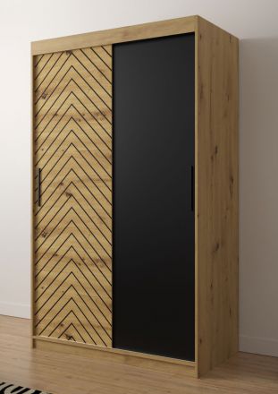 Kledingkast met neutraal design Mulhacen 07, kleur: eiken Artisan / mat zwart - afmetingen: 200 x 120 x 62 cm (H x B x D), met voldoende opbergruimte