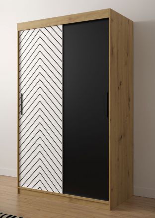 moderne kledingkast met vijf vakken Mulhacen 08, kleur: eiken Artisan / mat wit / mat zwart - afmetingen: 200 x 120 x 62 cm (H x B x D)