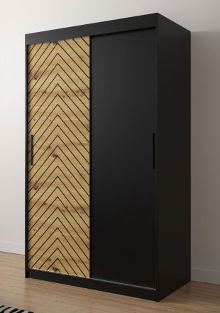 elegante kledingkast met vijf vakken Mulhacen 11, kleur: mat zwart / Artisan Eiken - afmetingen: 200 x 120 x 62 cm (H x B x D)
