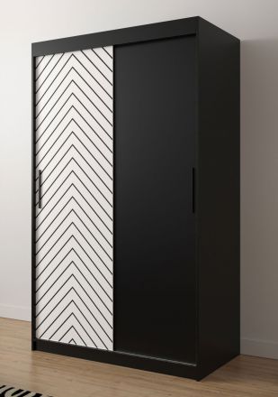 Kledingkast in modern design Mulhacen 12, kleur: mat zwart / mat wit - afmetingen: 200 x 120 x 62 cm (H x B x D), met vijf vakken