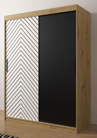 Neutrale kledingkledingkast Mulhacen 14, kleur: eiken Artisan / mat wit / mat zwart - afmetingen: 200 x 150 x 62 cm (H x B x D), met vijf vakken