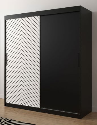 Kledingkast met 10 vakken Mulhacen 24, kleur: mat zwart / mat wit - afmetingen: 200 x 180 x 62 cm (H x B x D), met voldoende opbergruimte.