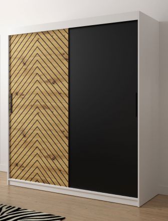 moderne kledingkast met 10 vakken Mulhacen 21, kleur: mat wit / Eiken Artisan / mat zwart - afmetingen: 200 x 180 x 62 cm (H x B x D)