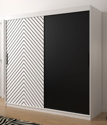 elegante kledingkledingkast Mulhacen 28, kleur: mat wit / mat zwart - afmetingen: 200 x 200 x 62 cm (H x B x D), met 10 vakken