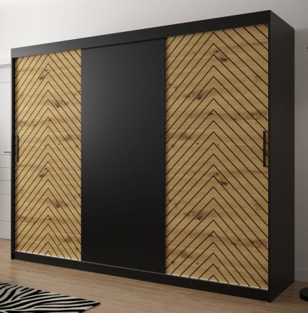 elegante kledingkledingkast Mulhacen 35, kleur: mat zwart / eiken Artisan - afmetingen: 200 x 250 x 62 cm (H x B x D), met voldoende opbergruimte