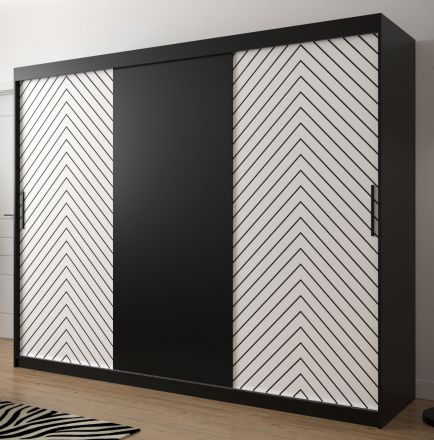 Kledingkast met modern design Mulhacen 36, kleuren: mat zwart / mat wit - afmetingen: 200 x 250 x 62 cm (H x B x D), met 10 vakken