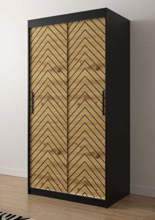 Kledingkast met modern design Mulhacen 41, kleuren: mat zwart / Artisan eik - afmetingen: 200 x 100 x 62 cm (H x B x D), met vijf vakken