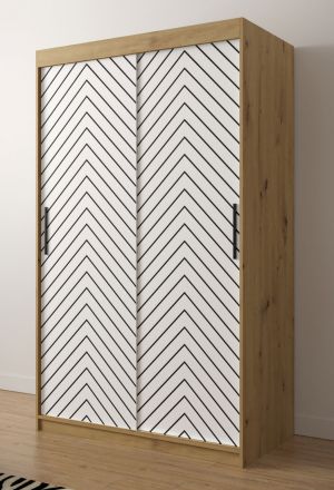 bijzondere kledingkast Mulhacen 44, kleur: Artisan eiken / mat wit / mat zwart - afmetingen: 200 x 120 x 62 cm (H x B x D), met vijf vakken.