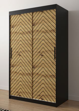 Kledingkast met elegant design Mulhacen 47, kleur: mat zwart / Eiken Artisan - afmetingen: 200 x 120 x 62 cm (H x B x D), met 5 vakken