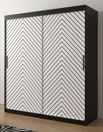 Kledingkast met elegant design Mulhacen 60, kleuren: mat zwart / mat wit - afmetingen: 200 x 180 x 62 cm (H x B x D), met 10 vakken