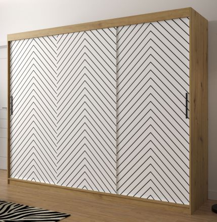 Kledingkast met elegant design Mulhacen 68, kleur: eiken Artisan / mat wit / mat zwart - afmetingen: 200 x 250 x 62 cm (H x B x D), met voldoende opbergruimte
