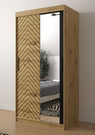 Kledingkast met elegant design Mulhacen 73, kleur: eiken Artisan / mat zwart - afmetingen: 200 x 100 x 62 cm (H x B x D), met voldoende opbergruimte