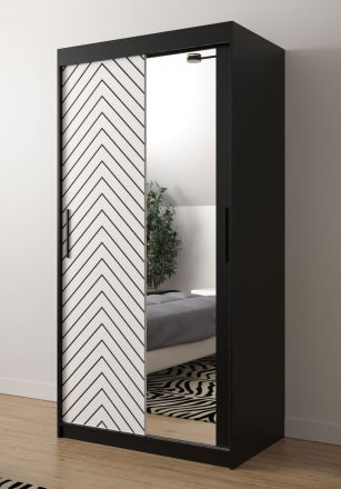 Kledingkast met elegant design Mulhacen 78, kleur: mat zwart / mat wit - afmetingen: 200 x 100 x 62 cm (H x B x D), met voldoende opbergruimte