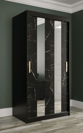 smalle / kolom kledingkast met marmer look Etna 01, kleur: mat zwart / zwart marmer - afmetingen: 200 x 100 x 62 cm (H x B x D), met vijf vakken