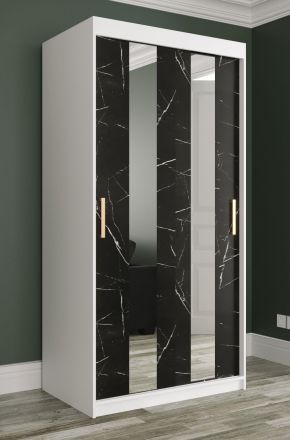 Kledingkast met modern design Etna 03, kleur: mat wit / zwart marmer - afmetingen: 200 x 100 x 62 cm (H x B x D), met twee spiegels