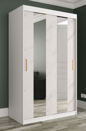 elegante kledingkast met marmer look Etna 08, kleur: mat wit / wit marmer - afmetingen: 200 x 120 x 62 cm (H x B x D), met voldoende opbergruimte
