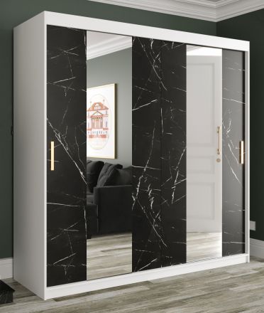 elegante kledingkast Etna 19, kleur: mat wit / zwart marmer - afmetingen: 200 x 200 x 62 cm (H x B x D), met 10 vakken