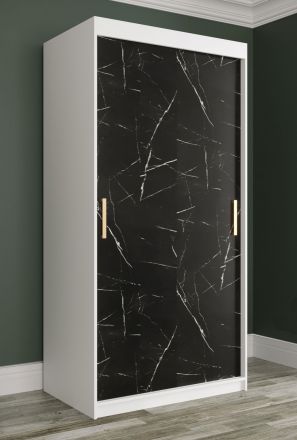 Kledingkast met stijlvol design Etna 27, kleur: mat wit / zwart marmer - afmetingen: 200 x 100 x 62 cm (H x B x D), met voldoende opbergruimte