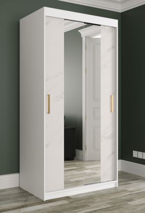 smalle / kolom kledingkast in eenvoudige stijl Etna 52, kleur: mat wit / wit marmer - afmetingen: 200 x 100 x 62 cm (H x B x D), met vijf vakken.