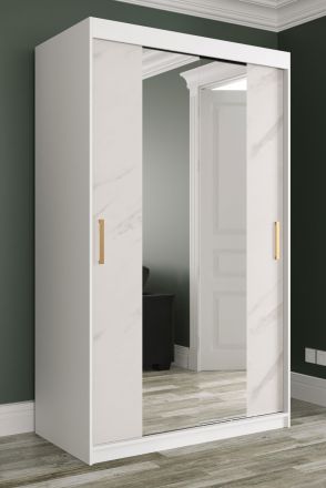 bijzondere kledingkast Etna 56, kleur: mat wit / wit marmer - afmetingen: 200 x 120 x 62 cm (H x B x D), met grote spiegel