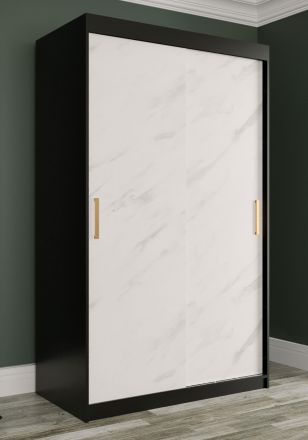 Kledingkast met modern marmer look Etna 30, kleur: mat zwart / wit marmer - afmetingen: 200 x 120 x 62 cm (H x B x D), met voldoende opbergruimte