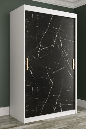 elegante kledingkast met vijf vakken Etna 31, kleur: mat wit / zwart marmer - afmetingen: 200 x 120 x 62 cm (H x B x D), met marmer look