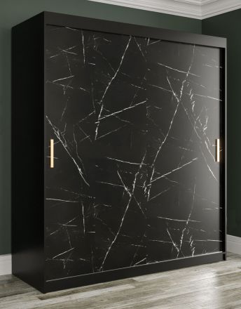 Kledingkast met modern design Etna 37, kleur: mat zwart / zwart marmer - afmetingen: 200 x 180 x 62 cm (H x B x D), met 10 vakken