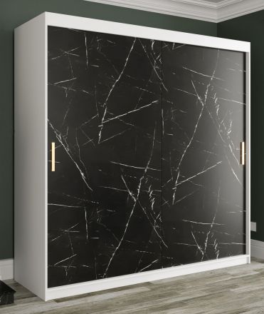 Kledingkast met stijlvol design Etna 43, kleur: mat wit / zwart marmer - afmetingen: 200 x 200 x 62 cm (H x B x D), met voldoende opbergruimte
