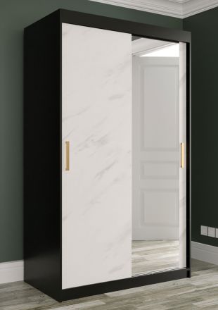 moderne kledingkast Etna 78, kleur: mat zwart / wit marmer - afmetingen: 200 x 120 x 62 cm (H x B x D), met één deur met spiegel