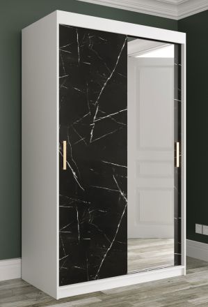 Kledingkast in stijlvol design Etna 79, kleur: mat wit / zwart marmer - afmetingen: 200 x 120 x 62 cm (H x B x D), met voldoende opbergruimte