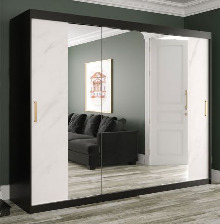 bijzondere kledingkast Etna 94, kleur: mat zwart / wit marmer - afmetingen: 200 x 250 x 62 cm (H x B x D), met spiegel