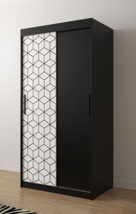 elegante kledingkast met modern design Dom 06, kleur: mat zwart / mat wit - afmetingen: 200 x 100 x 62 cm (H x B x D), met voldoende opbergruimte