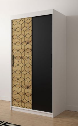 Kledingkast met modern design Dom 03, kleur: mat wit / eiken Artisan / mat zwart - afmetingen: 200 x 100 x 62 cm (H x B x D), met voldoende opbergruimte