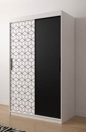 elegante kledingkast met twee deuren Dom 10, kleur: mat wit / mat zwart - afmetingen: 200 x 120 x 62 cm (H x B x D), met vijf vakken