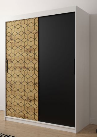 bijzondere kledingkast met stijlvol design Dom 15, kleur: mat wit / eiken Artisan / mat zwart - afmetingen: 200 x 150 x 62 cm (H x B x D), met vijf vakken