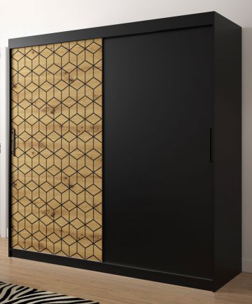 Kledingkast met modern design Dom 29, kleur: mat zwart / Oak Artisan / Black matt - afmetingen: 200 x 200 x 62 cm (H x B x D), met voldoende opbergruimte.