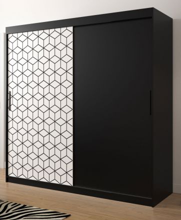 Kledingkast met edel design Dom 30, kleur: mat zwart / mat wit - afmetingen: 200 x 200 x 62 cm (H x B x D), met 10 vakken en twee kledingstangen