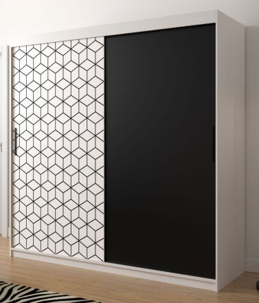 eenvoudige kledingkast met elegant patroon Dom 28, kleur: mat wit / mat zwart - afmetingen: 200 x 200 x 62 cm (H x B x D), met voldoende opbergruimte