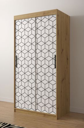 smalle / kolom kledingkast front met patroon Dom 38, kleur: Artisan eiken / mat wit - afmetingen: 200 x 100 x 62 cm (H x B x D), met vijf vakken
