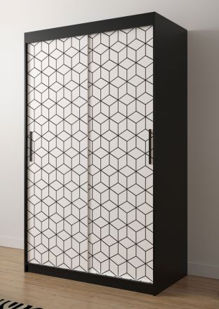 Kledingkast met verfrissend design Dom 48, kleur: mat zwart / mat wit - afmetingen: 200 x 120 x 62 cm (H x B x D), met vijf vakken en twee kledingroedes.