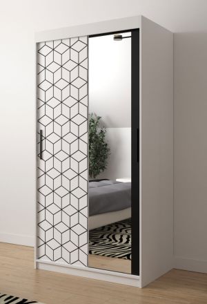 Kledingkast met voldoende opbergruimte Dom 76, kleur: mat wit / mat zwart - afmetingen: 200 x 100 x 62 cm (H x B x D), met één spiegel
