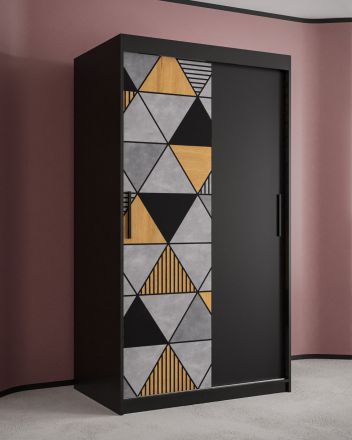 elegante kledingkast met modern patroon Strahlhorn 01, kleur: mat zwart - afmetingen: 200 x 100 x 62 cm (H x B x D), met vijf vakken